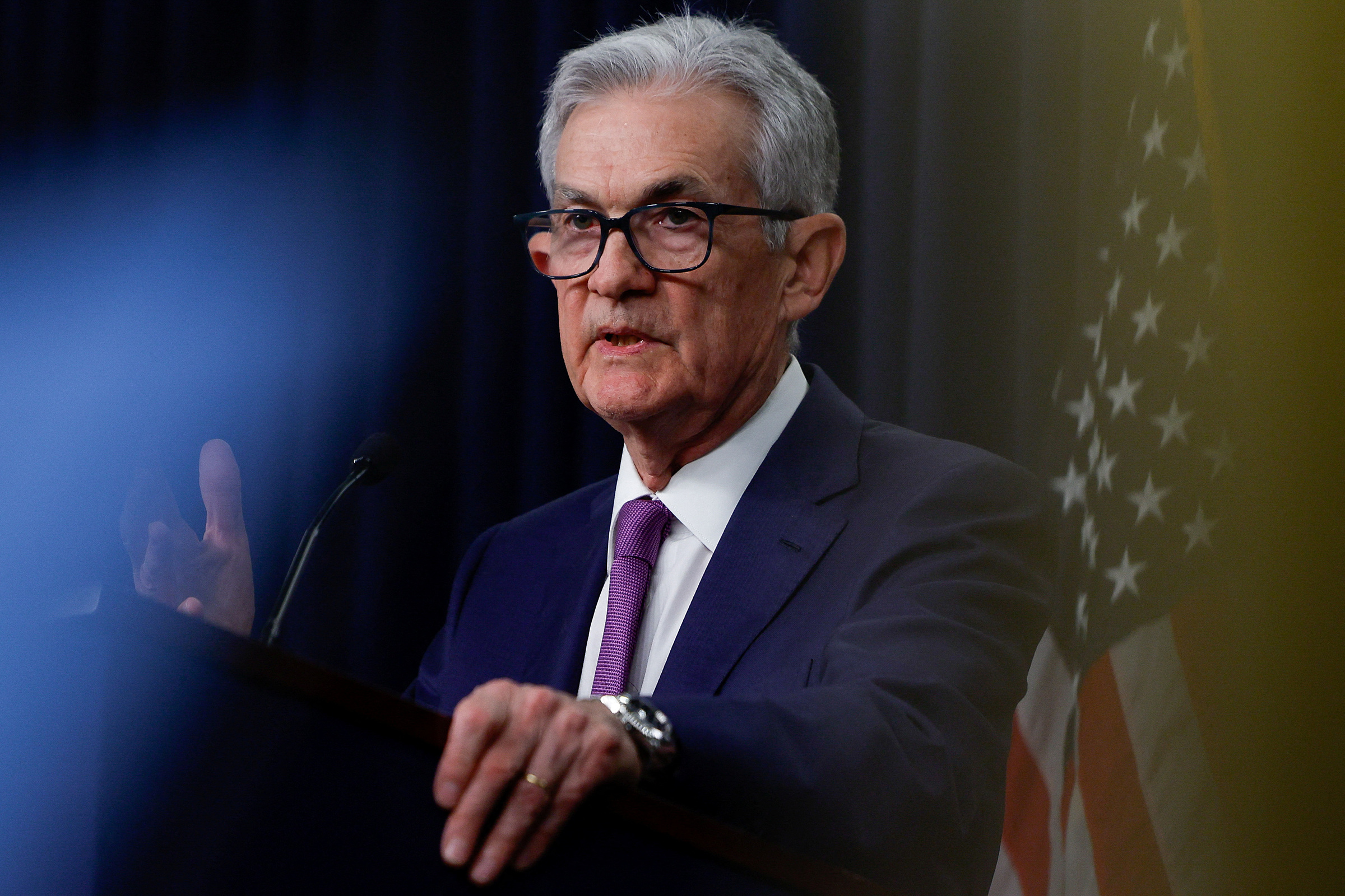 Chủ tịch Fed Jerome Powell trong cuộc họp báo hôm 31/1 tại Washington (Mỹ). Ảnh: Reuters